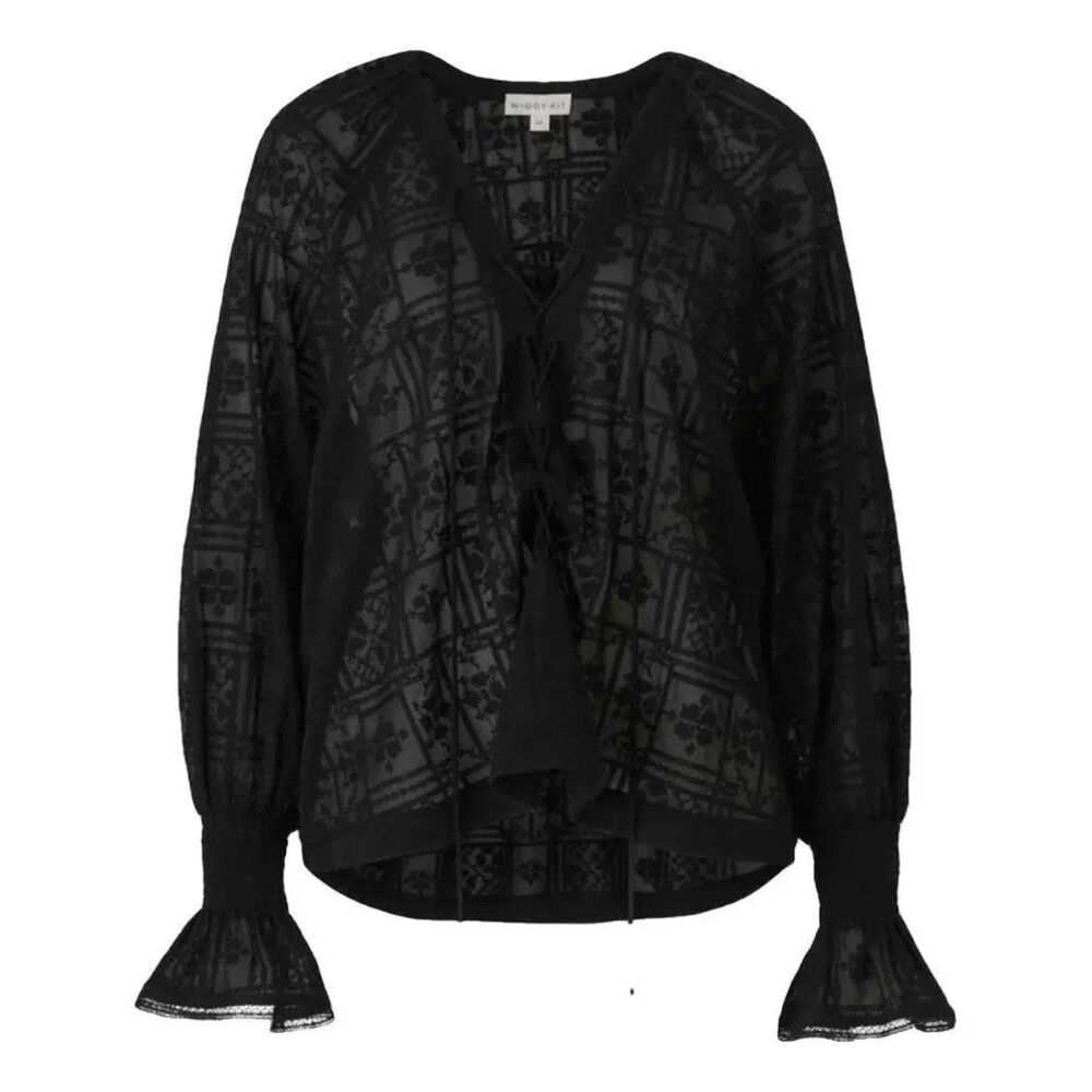 Wiggy Kit Pirate Shirt Black Women’s S Cross Stitch Embroidery Boho Lace Up Top